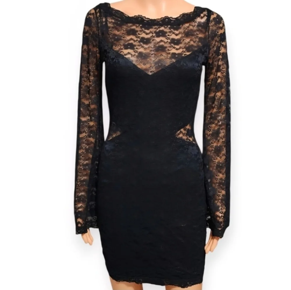 Free People Black Lace Long Sleeve Bodycon Mini Dress Women’s. Size S. - Picture 5 of 11
